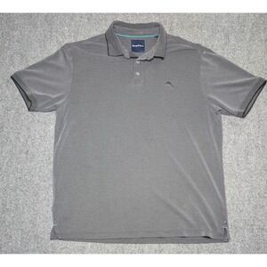 Tommy Bahama Polo Shirt XL Gray Mini Zip Zag Pattern Beach Casual Logo Mens